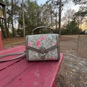 T-Bags Gray and Pink Floral Crossbody Bag